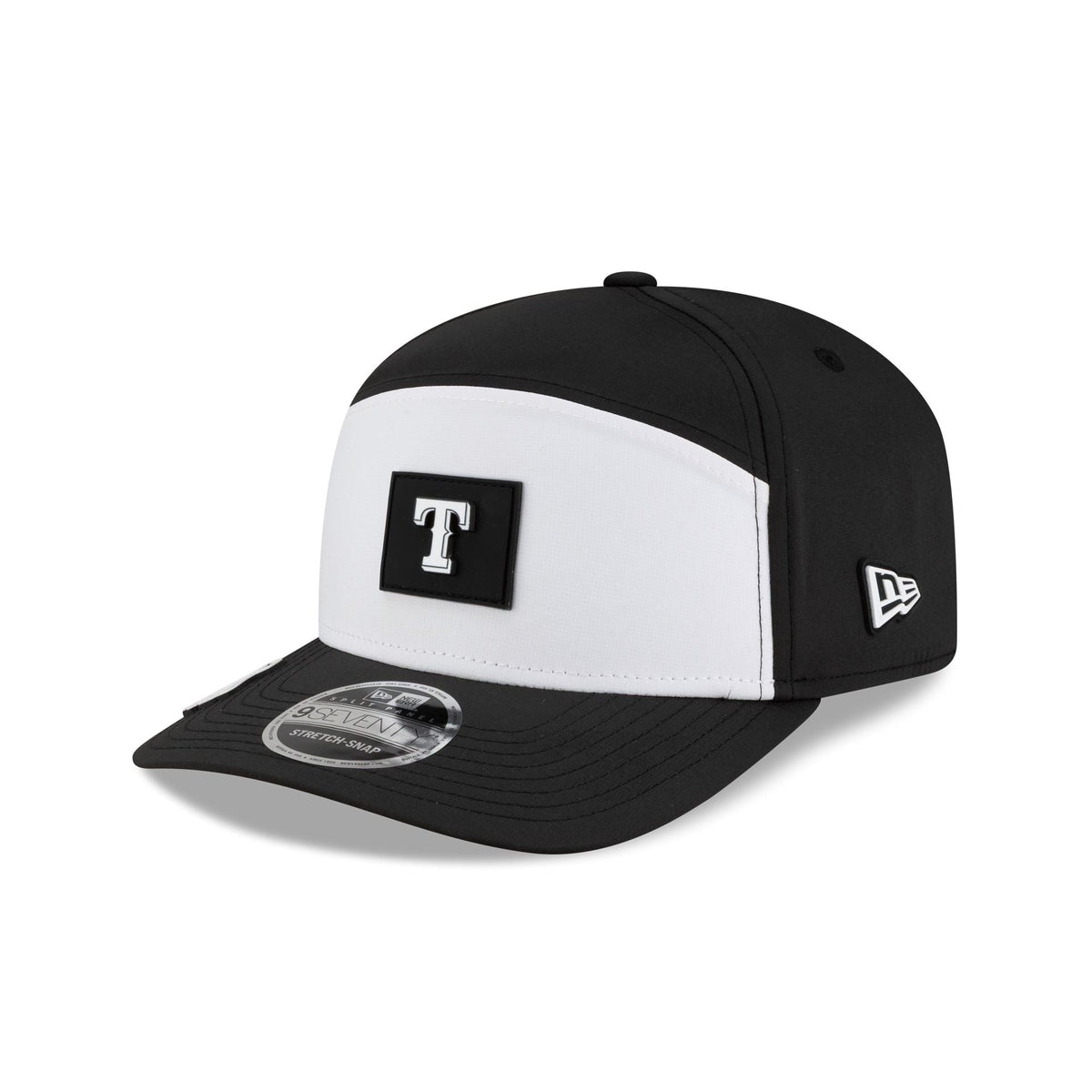 Texas Rangers 2026 Clubhouse Black & White Split Panel 9SEVENTY Stretch-Snap Hat